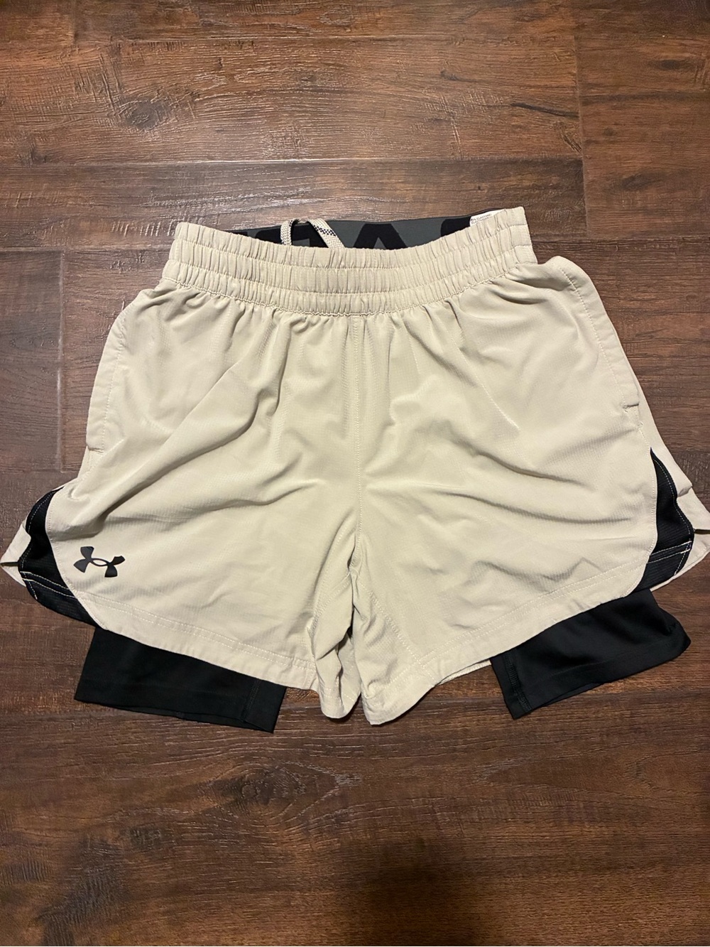Under Armour Cream Athletic Shorts with Black Inner Liner